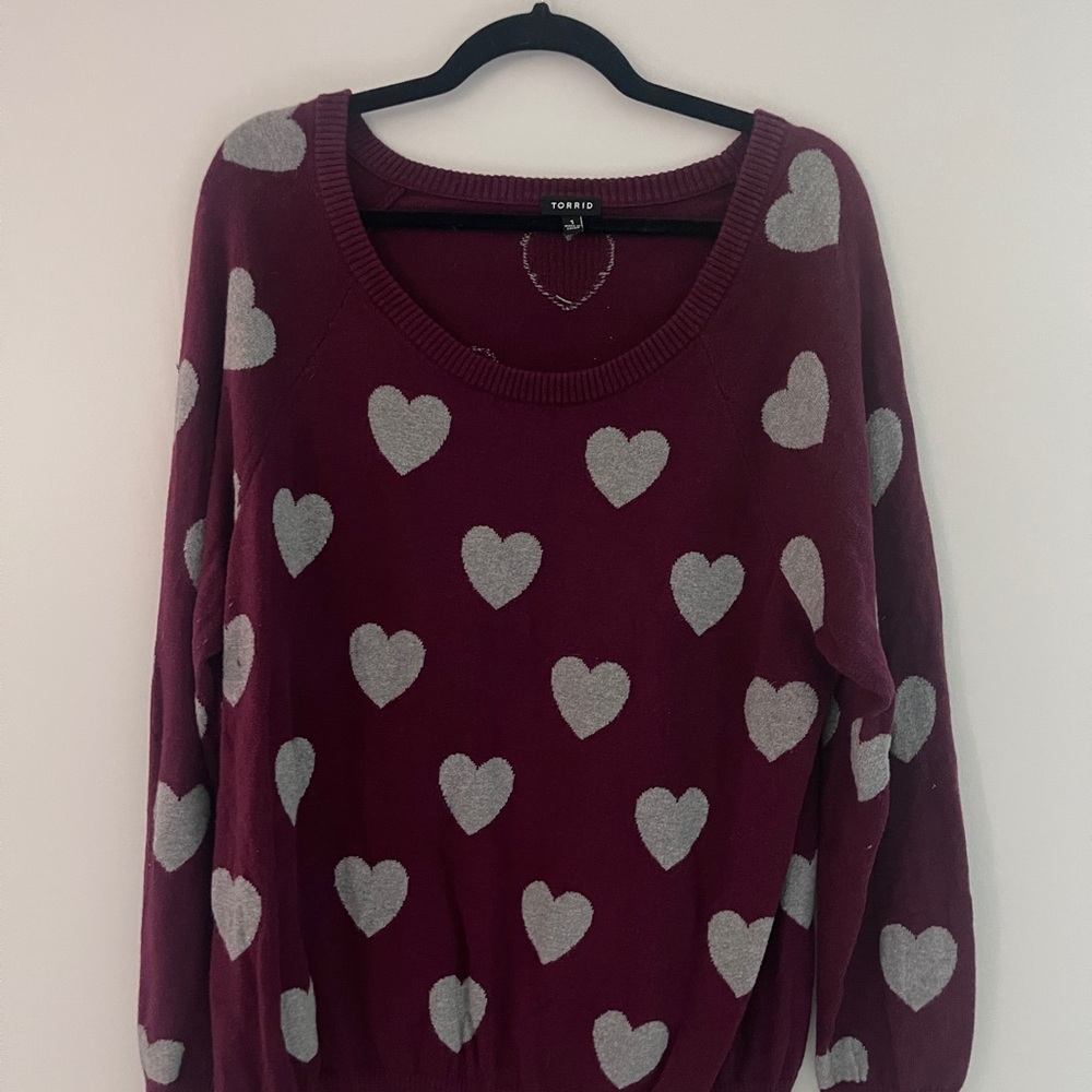 Torrid Red and Gray Crew Neck Sweater